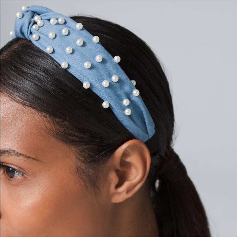 WHBM DENIM & FAUX PEARL HEADBAND